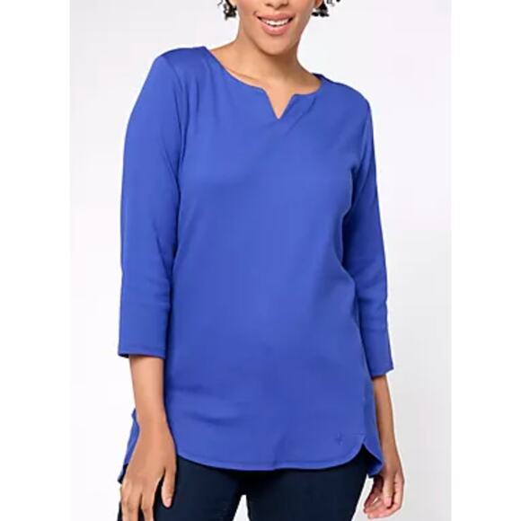 NEW Isaac Mizrahi QVC Essentials Ribbed Pima Cotton Top Sz M Catalina Blue - Picture 1 of 8